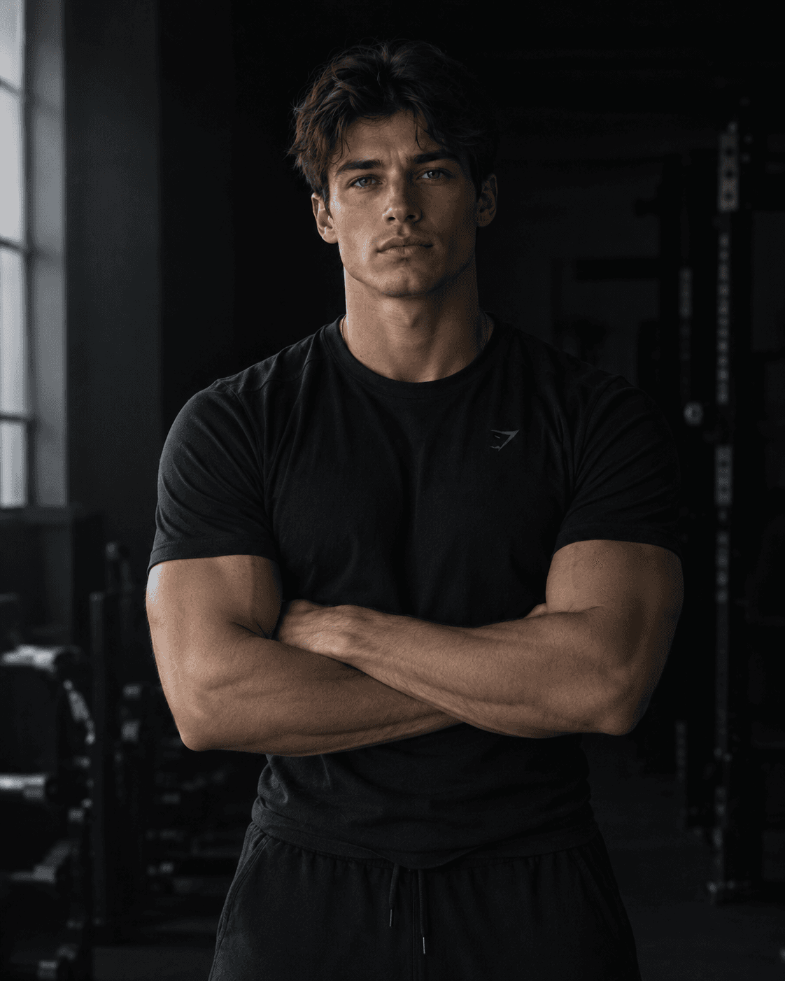 Devin Carter, three-quarter portrait on the floor they coach, arms folded